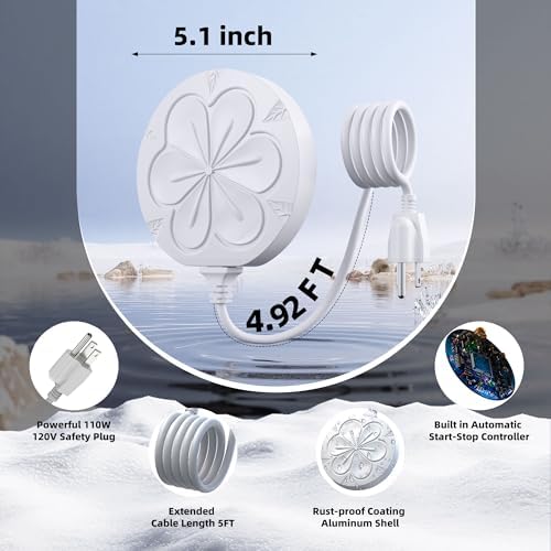 Bird Bath Heater for Outdoors in Winter, 110W Birdbath Water Heater Full-Covered Aluminum, Bird Bath Deicer Pond Deicer with Thermostatically Control, Chicken Water Heater, 4.92 Ft Power Cord (White) - Image 5