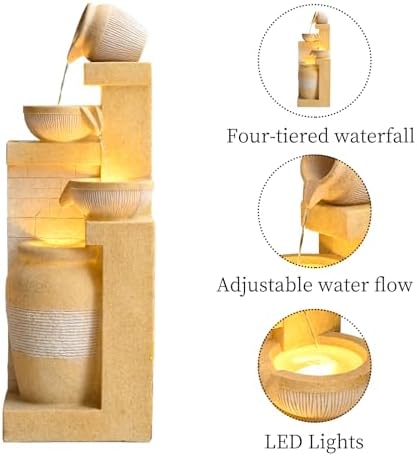 31.89" 4-Tier Outdoor Garden Water Fountain Rustic Pot Water Feature - Image 2