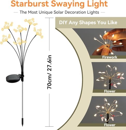 Solar Garden Lights 6 Pack Waterproof Solar Swaying Starburst Light Outdoor Lights for Yard Patio Walkway Pathway Party Wedding Christmas Decorative, Warm White - Image 2