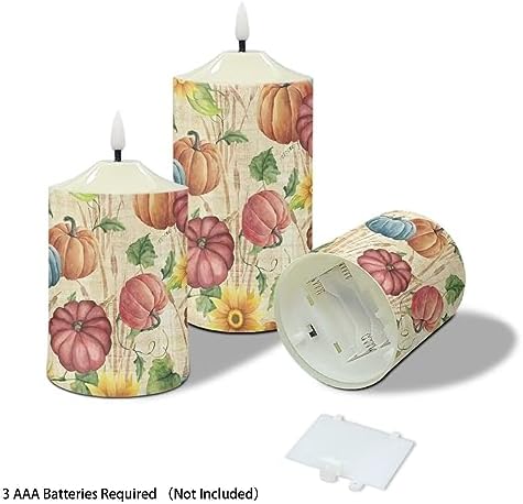 Cozeyat Flameless Candles with Remote Aesthetic Indoor Decor Pumpkin Print Electric LED Candles for Thanksgiving Day Flickering Pillar Tea Lights Candles Battery Operated Set of 3 - Image 3
