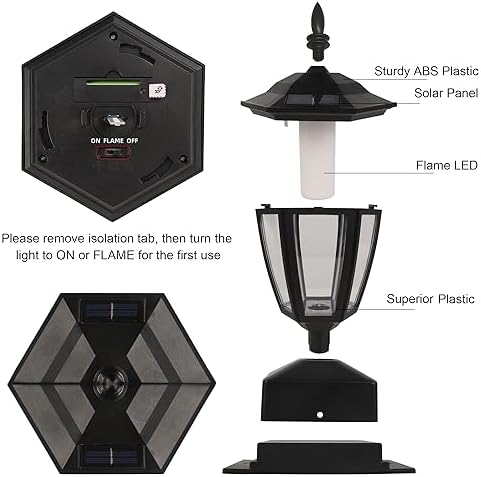 Dynaming Solar Flame Post Lights Outdoor, Solar Powered Lamps Fence Post Cap Lights, Flickering Flame LED Lantern Decorative Waterproof for Garden Deck Patio, Fit 4x4, 5x5 or 6x6 Wooden Posts, 6 Pack - Image 6