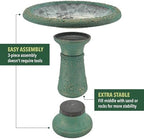 Arcadia Garden Products BB04 Fiberclay Bird Bath Outdoor Garden Decor, Antique Vintage Weather Resistant Water Bowl for Backyard and Patio and, 20-inch Tall, Green - Image 2