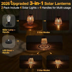 Uspring 2 Pack 3-in-1 Solar Lanterns Outdoor Waterproof Rattan Woven Hanging Solar Lights for Outside with Bright Lamp & LED Bead & 4 Handles, Garden Gifts Decor for Women Mom Patio Yard Porch - Image 2