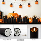 24 Pack Black Halloween Decoration Flickering Flameless Candles(D2.2 xH 5" 6" 7"), Battery Operated LED Pillar Candles with Remote Control and Timer,for Home Decor. - Image 4