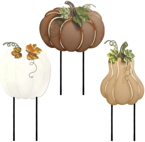 Hicarer 3 Pcs Fall Outdoor Decor Metal Pumpkin Yard Stakes Autumn Harvest by Hicarer