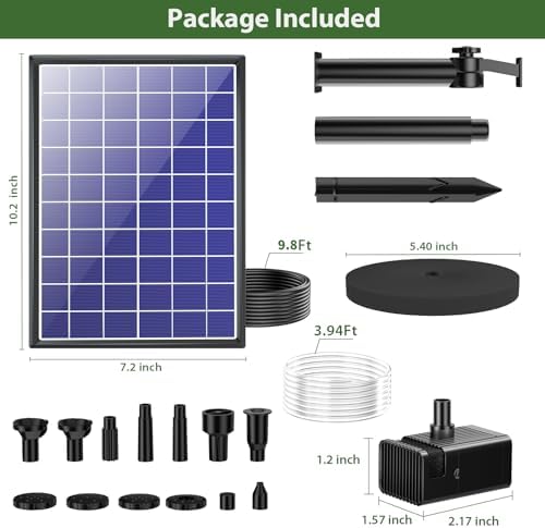 Antfraer 8W Solar Fountain Pump With 3600mAh Battery Backup, Solar Water Fountain for Bird Bath with Double-Layer Nozzles & 5Ft PVC Tubing for Bird Bath Small Pond Waterfall DIY Features - Image 7