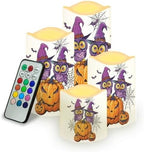 Pumpkin Lantern Owl Flameless Candles with Remote Color Changing Pillar Candles Battery Operated Tea Light for Halloween Party Decor Led Electric Candles Outdoor Home Decorations by Uorisanigo