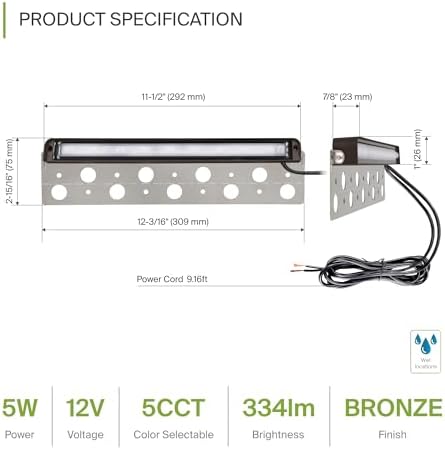 ASD LED 12 Inch Retaining Wall Light Fixture, Hardscape Paver Lighting | 5CCT, Low Voltage, Swivel, Waterproof, ETL Listed | 5W 330LM 2200K-5000K 12V | Landscape Step Illumination | Bronze, 4 Pack - Image 2