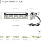 ASD LED 12 Inch Retaining Wall Light Fixture, Hardscape Paver Lighting | 5CCT, Low Voltage, Swivel, Waterproof, ETL Listed | 5W 330LM 2200K-5000K 12V | Landscape Step Illumination | Bronze, 4 Pack - Image 2
