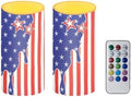 Stars American Flag Print Flickering Flameless Candles with Timer Battery Operated LED Candles with Remote Independence Day Pillar Candles by Merkmak