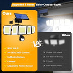 MDCMDCM Solar Motion Lights Outdoor - with 16.4ft Cable, 3000LM LED Security Lights for Outside Dusk to Dawn, IP65 Waterproof Flood Lights with Remote for Court Yard Garage Front Door - Image 6