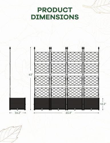 Patikuin 4-Section Sturdy Weather-Resistant Raised Garden Bed with Metal Trellis, Vertical Modular Planter Box & Privacy Screen for Climbing Plants, Vegetables, Flowers - Image 2