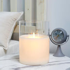 JHY DESIGN 3-Wick Glass Flameless Candles 8''High Battery Operated Dancing Flame Flickering LED Pillar Candles with 6-Hour Timer Feature Real Wax Moving Wick Candle for Home Wedding Party Festival - Image 4