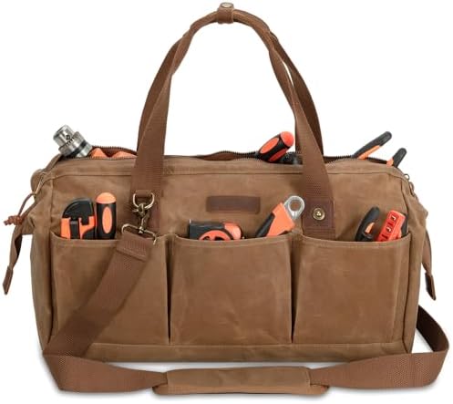 Heavy Duty 18-Inch Tool Bag with 12 Pockets, Large Zippered Tool Organizer, Portable Empty Toolbox for Mechanics, Electricians, DIY – Durable Soft Handle, Ideal Father’s Day or Birthday Gift by Hamks