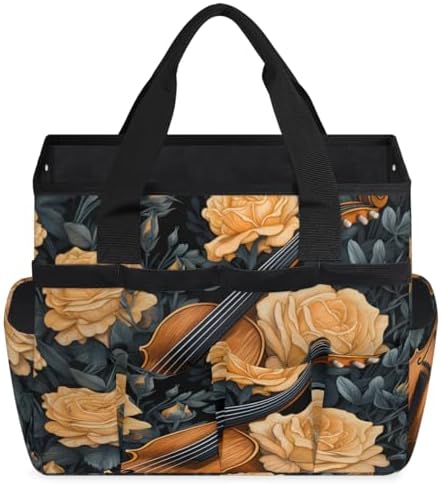 Music Violins Garden Tool Bag Organizer Heavy Duty Music Theme Gardening Tote Bag with 10 Pockets for Women Men Gardening Gifts - Image 2