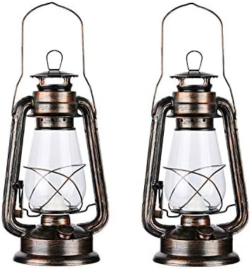 PACK OF 2 Vintage Rustic Accent Old Fashioned Electric Lantern Oil Lamp with Edison LED Bulb Bronze Rust Finish Dimmable Nightstand Desk Table Lamps for Antique Designer Light Study Room 12" Tall 6" D by 12vmonster