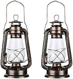 PACK OF 2 Vintage Rustic Accent Old Fashioned Electric Lantern Oil Lamp with Edison LED Bulb Bronze Rust Finish Dimmable Nightstand Desk Table Lamps for Antique Designer Light Study Room 12" Tall 6" D by 12vmonster