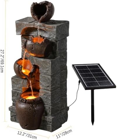 27'' Solar Powered Water Fountain Outdoor, Cascading Stones & Broken Earthenware Waterfall Fountain, Natural Relaxing Water Feature for Garden, Patio, Yard Landscape Decor - Image 4
