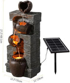 27'' Solar Powered Water Fountain Outdoor, Cascading Stones & Broken Earthenware Waterfall Fountain, Natural Relaxing Water Feature for Garden, Patio, Yard Landscape Decor - Image 4