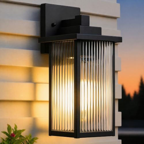 15-Inch Matte Black Outdoor Wall Light, All-Metal Frame Porch Light by hameso