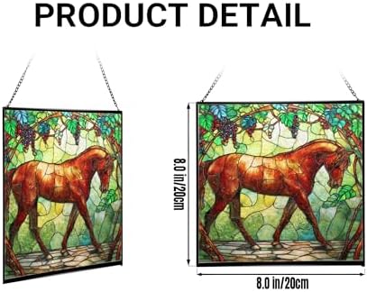Chestnut Trakehner Horse Walking Beneath Vineyard Canopy Square Suncatcher – Stained Glass Style Window Panel with Pastoral Scene, Custom Decorative Hanging Art for Equestrian Home, Christmas Wq9NnE - Image 2