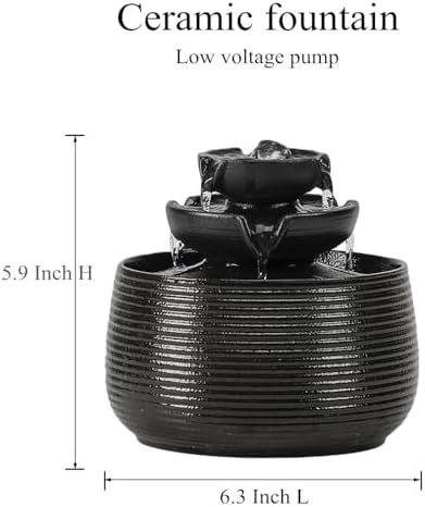 Outdoor and Indoor Water Feature Fountain Waterfall Tabletop Desktop mini Ceramic Garden Fountain (Black A172) - Image 6