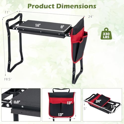 Goplus Garden Kneeler and Seat, Heavy-Duty Garden Bench w/Large Tool Pouch, Widen EVA Foam Kneeling Pad, Portable Gardening Helper for Women Men Seniors, Foldable Garden Stool for Kneeling & Sitting - Image 3