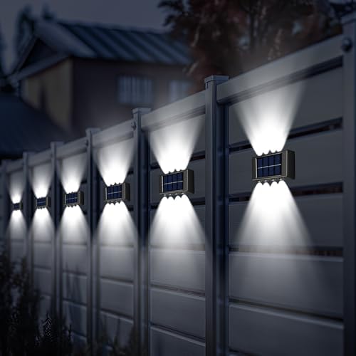 Rossesay 8 Pack Solar Wall Lights for Outside 6000K Cold Solar Fence Lights Up and Down Summer LED Outdoor Decorative Waterproof Lamps Dusk to Dawn LED Lighting Wall Sconces for Outside Deck Garage - Image 6