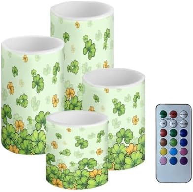 St Paddy's Day Shamrocks Battery Operated Flickering Candles with Timers Flameless Candles with Remote Green Leaves Outdoor Porch LED Lights for Home Decorations by Merkmak