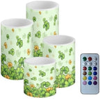 St Paddy's Day Shamrocks Battery Operated Flickering Candles with Timers Flameless Candles with Remote Green Leaves Outdoor Porch LED Lights for Home Decorations by Merkmak