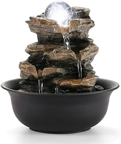 WICHEMI Indoor Water Fountain Tabletop Fountain Stacked Rock with LED Light by WICHEMI
