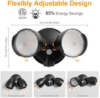 2 Packs 15W LED Flood Light Outdoor, 1500 Lumen Exterior Security Lights, 3000K/5000K Light, IP65 Waterproof, Dual-Head Wall/Eave Mount Flood Lights Energy Saving for Garage, Patio, Yard (Black) - Image 7