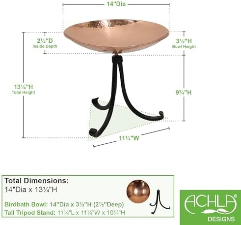 Achla Designs Polished Copper Birdbath- Tripod Stand - Image 2