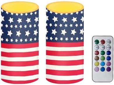 American Flag Flameless Candles Battery Operated LED Candles with Color Changing Timer Remote Control Plastic Pillar Flameless Lights for 4th of July Patriotic Decoration by Merkmak