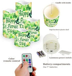 Happy Saint Patrick's Day Flameless Candles LED Pillar Candles Battery Operated Candles with Remote and Timers Color Changing Electric Fake Plastic Candles Green Leaf - Image 3