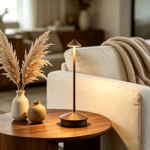 EJQ 2 Pack LED Cordless Table Lamp, Portable 6000mAh Rechargeable Aluminum, Touch Control Outdoor Table Lamp, 3 Color Dimmable Cordless Table Lamps for Restaurant, Patio, Bedroom, Outdoor - Brown - Image 5