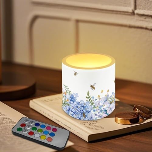 4 Pack Flickering Flamless Candles with Remote LED Battery Operated Elictric Pillar Candles with Timer Control for Outdoor Wedding Banquet Home Decorations, Blue Flower - Image 2