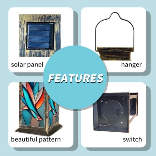 Solar Lantern Abstract Swallow Stained Glass Outdoor Waterproof Garden Hanging Lantern Solar Powered Lighting Outside Solar Light for Patio Yard Camping, Gifts for Women Mom - Image 5