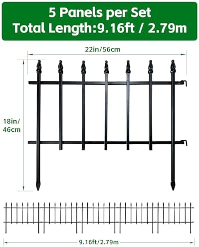 ARIFARO 5 Panels Metal Garden Fence 18" H x 22" W, Decorative Fence Panels - Image 2