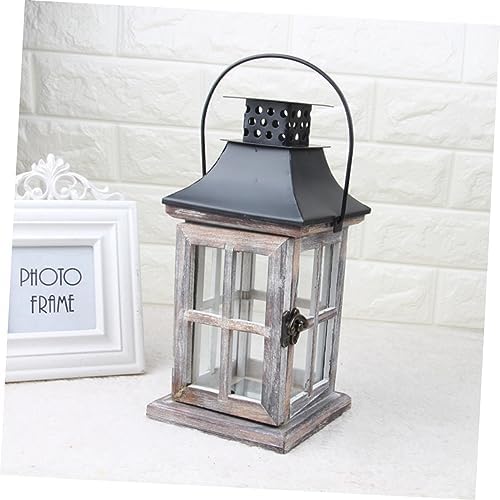 Vintage Wooden Wall Hanging Candle Lanterns Iron Holder Xmas - Image 4