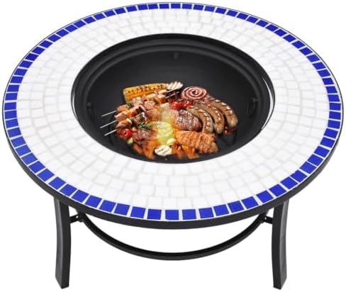 Mosaic Fire Pit 26.8-inch Ceramic Tabletop Bowl for Patio Garden Backyard Heating and BBQ - Image 5