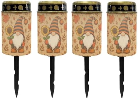 Poceacles Solar Lights Outdoor Solar Powered Cemetery Stake Candle Grave Lamp Landscape Lighting Grave Flameless Candle for Autumn Decor, Retro Gnome Sunflower, Pack of 4 by Poceacles