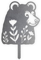 Animal Floral Metal Garden Stake | Raw Metal Patinas Over Time | Yard Art Decor Spring Summer Decorations Flower Bed Plant Stakes Marker (Bear) by BaumDesigns