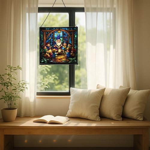 Gnome Storyteller Stained Glass Suncatcher – Square Hanging Window Panel for Home, Garden, Nursery, Halloween, Christmas, Memorial Day – Whimsical Glass Art Gift for Gnome Lovers 0fy5t1 - Image 7