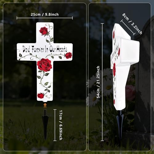Solar Cross Light, Rose Flower Dad Grave Decorations for Cemetery - Image 3