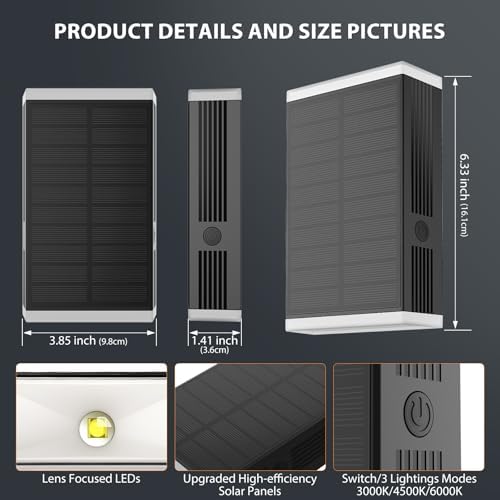 Solar Wall Light Outdoor , 3000/4000/6000K 3 Modes Dusk to Dawn Lighting Wall Sconce IP67 Waterproof Up and Down Solar Lights Outdoor Front Door Light for House, Garage, Porch, Doorway,Fence (6PACK) - Image 2