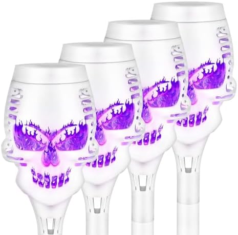Solar Torch Skull Lights Waterproof Flickering Purple Flame Design for Outdoor Halloween Decoration for Garden Patio Yard Abs Energy Saving Solar Powered - Image 4