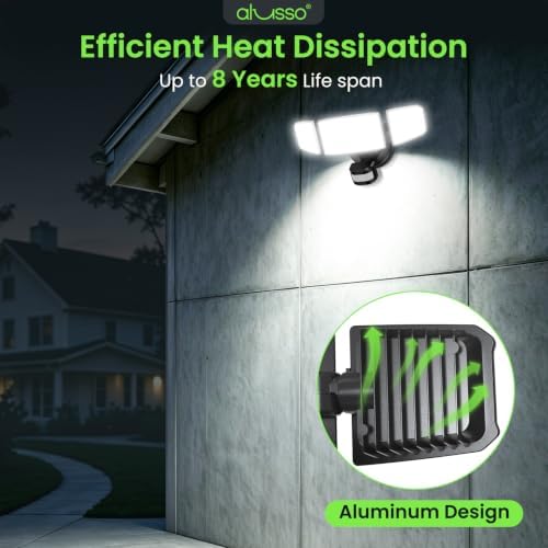 ALUSSO Metal Heads Motion Sensor Outdoor Lights 60W 6000LM 120V ETL Listed - Image 2