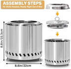 HGD Small Tabletop Fire Pit 8.8 x 8.6 in, Portable Mini Smokeless Table Top Firepit, Low Smoke Camping Stove for Outdoor & Patio, Fueled by Pellets or Wood, with Travel Bag, Stainless Steel, Silver - Image 3