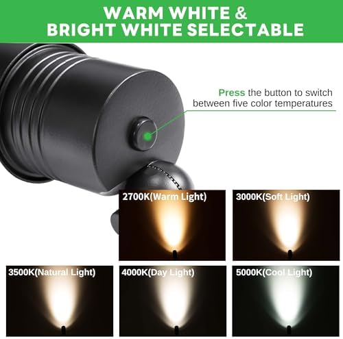 Landscape Spotlights Low Voltage - 2700K/3000K/3500K/4000K/5000K Selectable Uplights, 12V Wired LED Spot Lights Outdoor Waterproof, Aluminum Black for Outside Trees Wall 4 Pack - Image 3